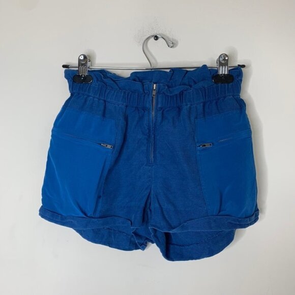 Aritzia Wilfred Shorts Crepe Paperbag Ruched Elastic Waist Linen Cobalt Blue - Picture 10 of 15